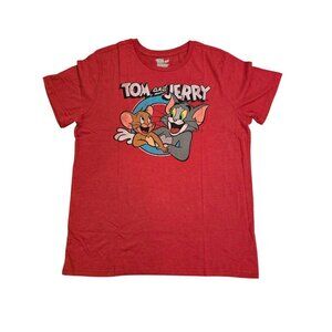 Tom and Jerry Graphic T Shirt Red Cartoon Tee XL